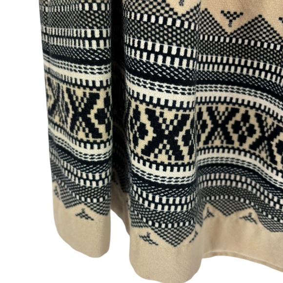 LOFT Skirt Pleated Velvety Tan Swing Knee Length Black Geo Aztec Print Sz 6 - Picture 4 of 5